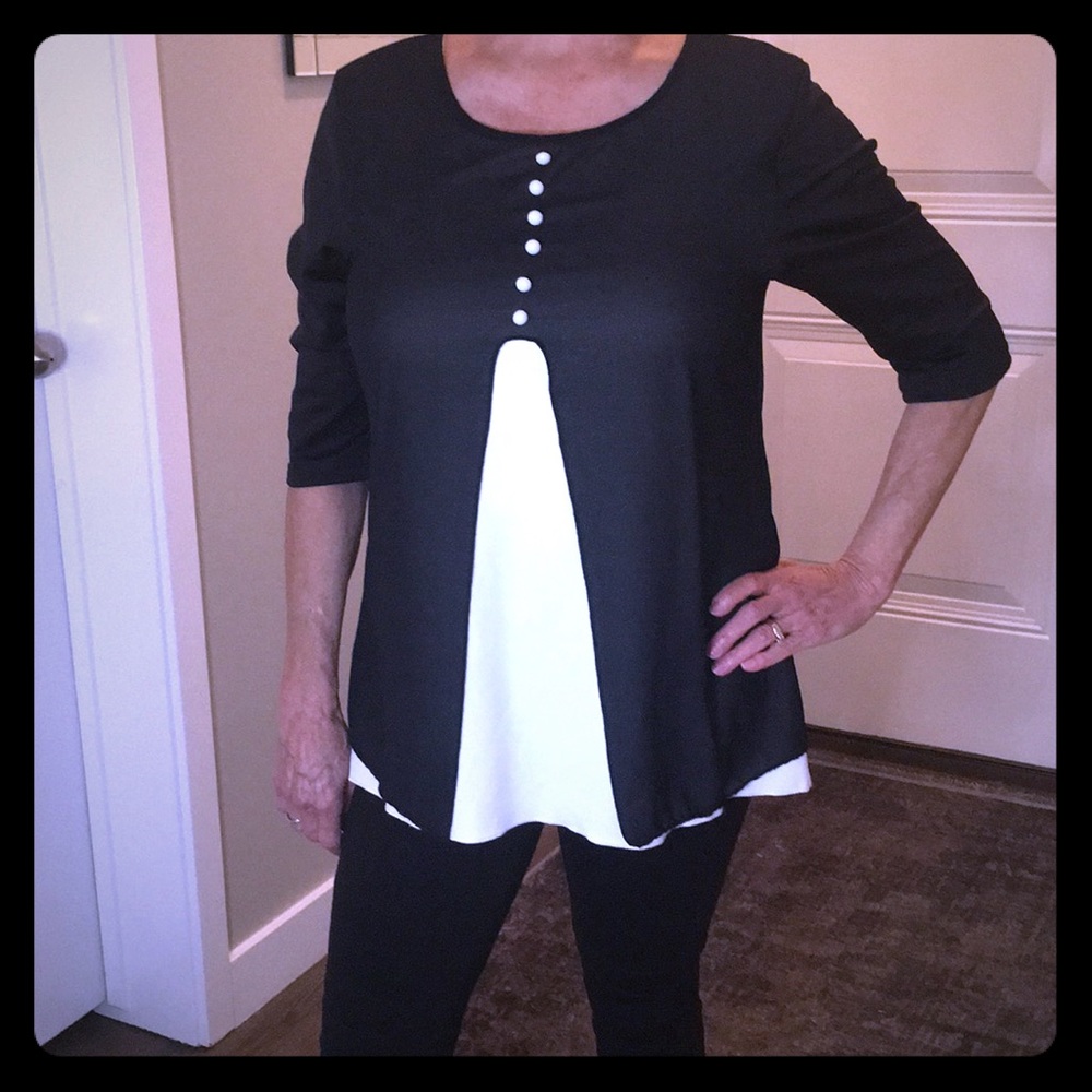 Black and White Blouse with Pearl buttons